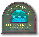 town sign Henniker New Hampshire Merrimack Valley region