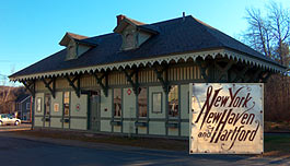 Potter Place Historic Railroad Station. Not originally part of New York New Haven and Hartford Rail Line the old sign was on the building