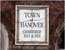 Town sign Hanover New Hampshire Dartmouth Lake Sunapee region