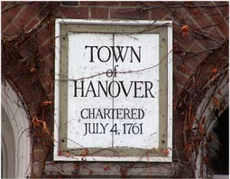 Town sign Hanover New Hampshire Dartmouth Lake Sunapee region